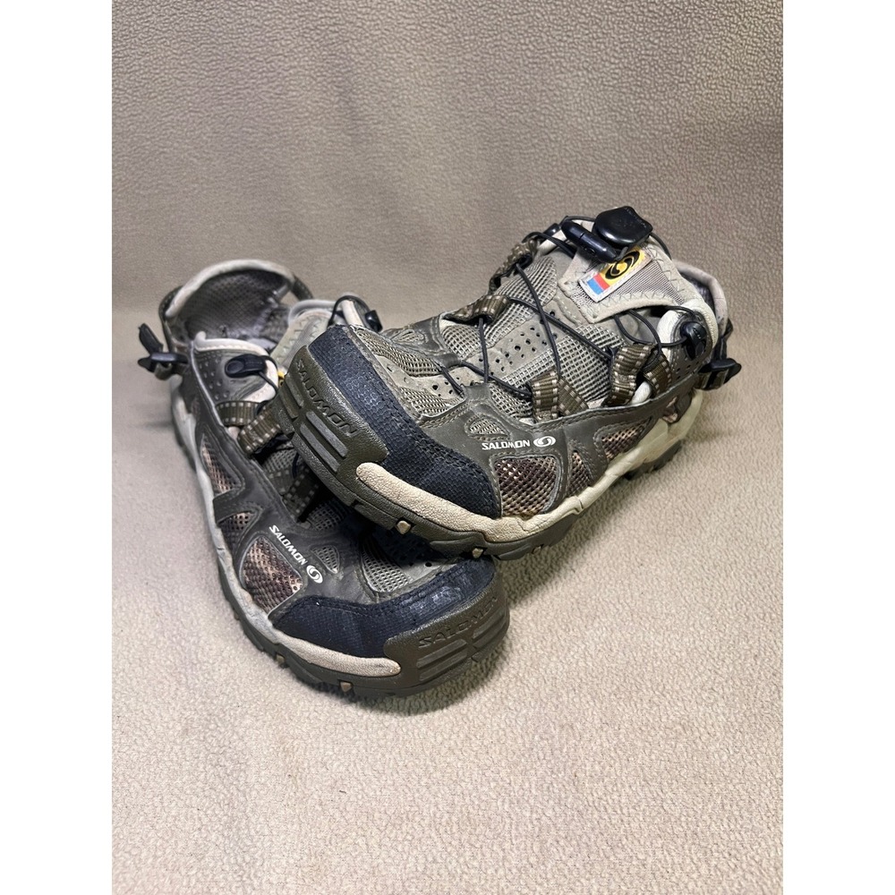 Salomon Techamphibian Water Shoes 8.5 Mens Olive Green Grey Hiking Sandals Mesh
